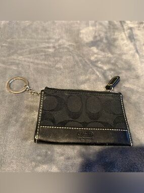 Coach Black Signature Canvas Zip Key Card Pouch